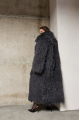 Long fur coat made of natural llama in graphite color